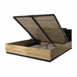 Lit coffre 180x200 coloris chêne clair et noir collection fox. - Marron - Bois