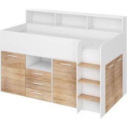Lit mezzanine avec un bureau neo droit blanc / chêne sonoma