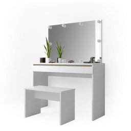 Coiffeuse „Emma“ Blanc/Chêne clair avec banc et éclairage LED Vicco