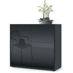 Commode Armoire Dressoir Crédence Ben Noir mat - haute brillance & tons naturels - Façades en Noir