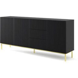 Commode Ravenna b 200 cm 3D3S fraisé noir mat + cadre
