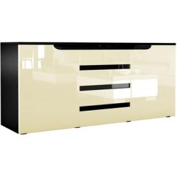 Buffet Commode Dressoir Crédence Sylt en Noir - haute brillance & tons naturels - Crème haute