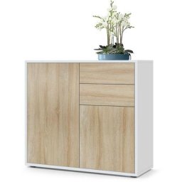 Commode Armoire Dressoir Crédence Ben Blanc mat, haute brillance & tons naturels - Façades en Chêne