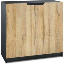 Vladon Commode Armoire de bureau haute Rangement Logan Noir mat - haute brillance - Façades en
