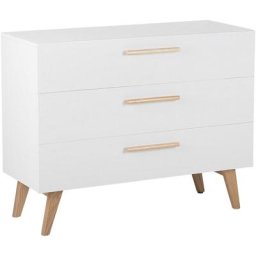 Commode Blanche de 83 cm de Hauteur Blanche avec Pieds en Bois de Chêne composé de 3 Tiroirs Style