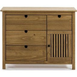 Commode en pin massif décor ciré naturel, meuble de rangement - Longueur 100 x Profondeur 40 x