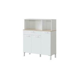 Armoire polyvalente avec trois portes battantes, un tiroir et une étagère, couleur blanche, 108 x