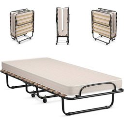 Lit Pliant 183 x 80 cm avec Memoire de Forme, Lit d'Appoint avec Cadre en Acier et 4 roulettes