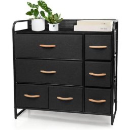 Tonghua - Commode meuble de rangement 7 tiroirs en tissu 80 x 29 x 78.5 cm Noir