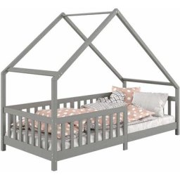 Lit cabane cora lit enfant simple asymétrique en bois 90 x 190 cm en pin massif lasuré gris - Gris
