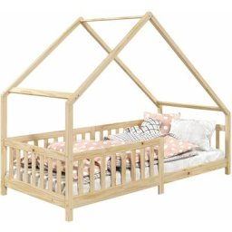 Lit cabane cora lit enfant simple asymétrique en bois 90 x 190 cm en pin massif à la finition