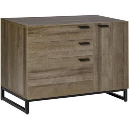 Buffet design industriel - meuble de rangement 3 tiroirs, placard - piètement acier noir panneaux