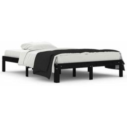 Cadre de lit Noir Bois massif 135x190 cm Double Vidaxl Black