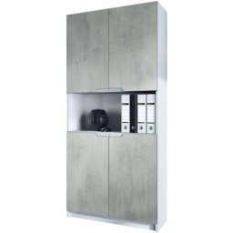 Vladon - Armoire de bureau haute Rangement Logan V2 Blanc mat - haute brillance - Façades en Aspect