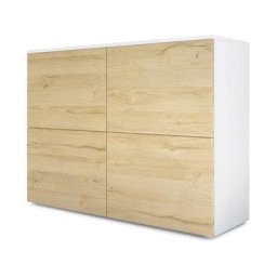 Vladon - Commode Buffet Armoire Rova en Blanc mat - haute brillance & tons naturels - Chêne Nature