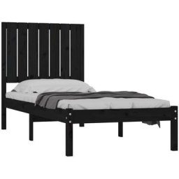 Cadre de lit Noir Bois massif 75x190 cm Petit simple Vidaxl Black