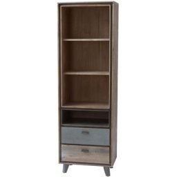 Marla Étagère avec 3 tablettes de rangement et 2 tiroirs, en bois d'acacia marron/gris. Livrée