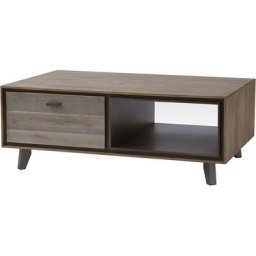 Marla Table basse avec 1 tiroir et 1 étagère, en bois d'acacia marron/gris. Livré monté prêt à