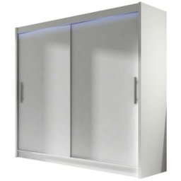 Armoire Atlanta 100, Blanc, 215x180x58cm, Portes d'armoire: Glissement, led - Blanc