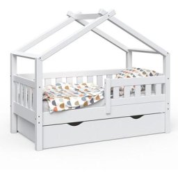 Lit cabane ""Design"" 140x70cm Blanc avec Tiroir Vitalispa