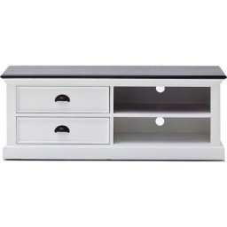 HalifaxContrast Meuble tv avec 2 tiroirs et 1 tablette de rangement blancs avec plateau supérieur
