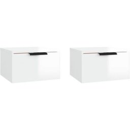 Lot de 2 Tables de Chevet murales, Tables de nuit, pour Chambre Salon Couloir, Blanc brillant