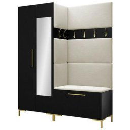 Ensemble entrée Hartford F107, Manila 02, 196x158x46cm, Miroir, Noir, Tapisserie, Stratifié, Mis,