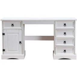 New Mexico Bureau, largeur 141 cm, hauteur 76 cm avec 5 tiroirs et 1 porte, blanc/ciré.