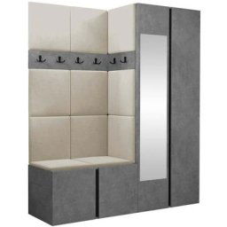 Ensemble entrée Hartford 278, Manila 02, 186x158x46cm, Miroir, Béton, Noir, Stratifié, Tapisserie,
