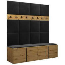 Ensemble entrée Hartford 268, Manila 18, 186x168x46cm, Chêne artisanal, Stratifié, Tapisserie,