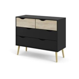 Napoli Commode 4 tiroirs noir mat, finition chêne structuré.
