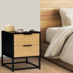 Lot de 2 tables de chevet nevada 2 tiroirs design industriel noir et bois - Noir