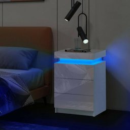 Table de Chevet Moderne à 3 tiroirs avec lumières LED, 3 tiroirs pour Salon, Chambre à Coucher,