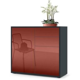 Commode Armoire Dressoir Crédence Ben Noir mat - haute brillance & tons naturels - Façades en