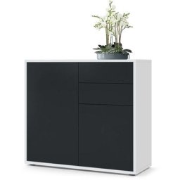 Commode Armoire Dressoir Crédence Ben Blanc mat, haute brillance & tons naturels - Façades en Noir