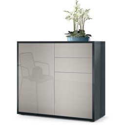 Commode Armoire Dressoir Crédence Ben Noir mat - haute brillance & tons naturels - Façades en Gris