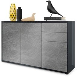 Commode Armoire Dressoir Crédence Ben V3 Noir mat - haute brillance - Façades en Metal rêche Corps