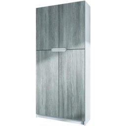 Vladon - Armoire de bureau haute Rangement Logan Blanc - haute brillance & tons naturels - Façades