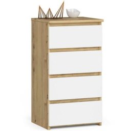 Commode AKORD CL4 Chêne Artisan 40 cm 4 tiroirs façade Blanche 40x35x74 cm