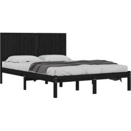 Cadre de lit Noir Bois massif 180x200 cm Super King Vidaxl Black