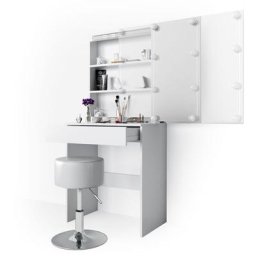 Coiffeuse ""Melle"" Blanc avec tabouret et éclairage led Vicco