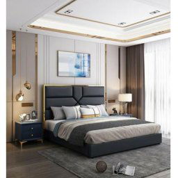 Lit Coffre Design Effet Laiton Dalia - Noir - 180x200, Polyuréthane, Style Art déco, 213 x 190 x