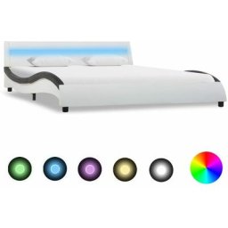 Cadre de lit avec led Blanc et noir Similicuir 140 x 200 cm Vidaxl Blanc et noir