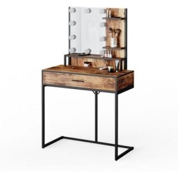 Coiffeuse ""Fyrk"" Optique vieux bois/Noir avec éclairage led Vicco
