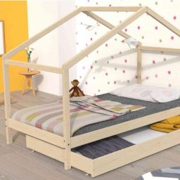Lit cabane enfant avec tiroir en bois naturel 90x190 - LT14006 - Bois clair