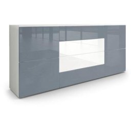 Buffet Commode Dressoir Crédence Rova en Blanc - haute brillance & tons naturels - Gris haute