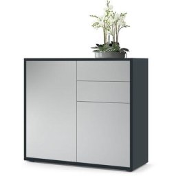 Vladon Commode Armoire Dressoir Crédence Ben Noir mat - haute brillance & tons naturels - Façades