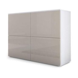 Vladon Commode Buffet Armoire Rova en Blanc mat - haute brillance & tons naturels - Gris sable /