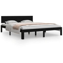 Cadre de lit Noir Bois de pin massif 160x200 cm Vidaxl Black