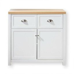 Commode 2 tiroirs 2 portes blanches et décor bois - L80cm - Casâme - Blanc